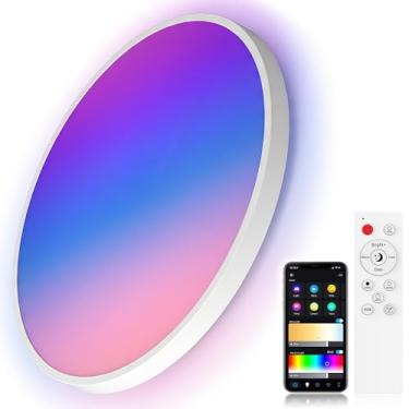Imagem de KYFGDLA Painel Plafon LED Inteligente 30W, Luz Branca e RGB, Redondo Luminária de Smart WiFi Compatível com Alexa e Google, IP44, 30cm Luz de Teto para Sala de Estar Quarto Banheiro Sala de Jogos