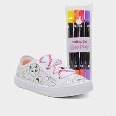 Imagem de Tênis Infantil Molekinha Casual Menina, Branco, Preto, 26