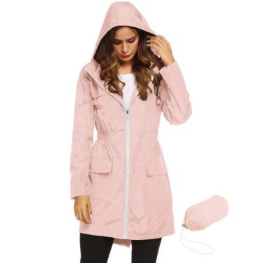 Imagem de Capa de chuva feminina LOMON impermeável com capuz rosa XXL