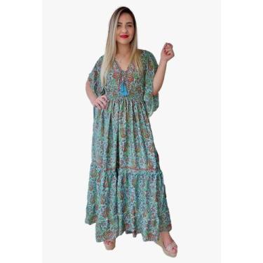 Imagem de Vestido Longo Indiano Estampado Toque de Seda-Cod.LDR-1699 - Aléci Fas