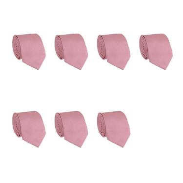 Imagem de Kit 7 Gravatas Masculina Social Slim Premium Tons de Rosa Lisa Elegante Padrinhos Formatura Trabalho