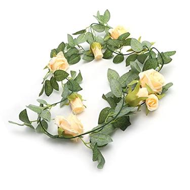 Imagem de Decoração de parede de flores, decoração de interiores floral guirlanda flores naturalmente artificiais plantas para jardim(champanhe)