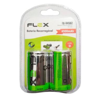 Imagem de Pilha Recarregável Flex Tipo D Grande 4500mAh Lr20 com 2 Unidades no Blister FX-D45B2