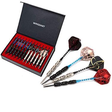 Imagem de Conjunto de dardos de ponta de aço da Winsart, pacote com 12, 22 gramas, com canos de dardos de alumínio antiderrapante, 2 estilos, apontador de dardos e voos, estojo de presente, Silver Black -12 packs