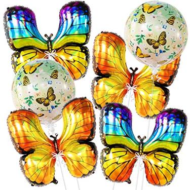 Imagem de Large, Multicolor Butterfly Balloons Foil - Pack of 6 | Big 4D Round Sphere Butterfly Birthday Balloons for Butterfly Birthday Decorations | Mylar Butterfly Balloon for Butterfly Party Decorations