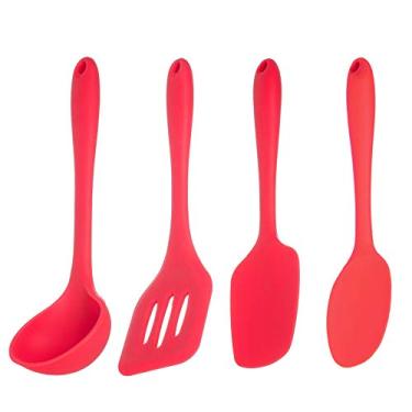 Imagem de Kit Utensílio Colher Concha Espatula Silicone Vermelho 4 pçs