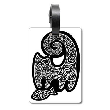 Imagem de Bolsa de viagem com estampa de peixe de gato branco preto etiqueta de bagagem para cartão de bagagem