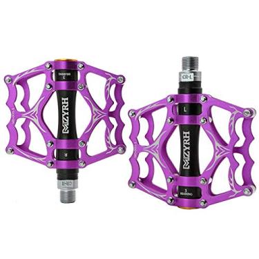 Imagem de Pedais de bicicleta MTB, pedal de bicicleta de alumínio ultraleve de 9/16" selado para ciclismo selado, 3 pedais de rolamento para bicicleta de estrada, mountain bike, BMX, MTB, E-Bike, ciclismo (roxo preto)