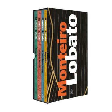 Imagem de Monteiro Lobato com 4 livros e marcadores de páginas