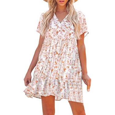 Imagem de Vestido feminino de verão manga curta plus size vestido curto fofo vestido rodado vestido boutique vestido casual de comunhão, Branco, GG
