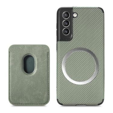 Imagem de Capa de couro de fibra de carbono para Samsung Galaxy S22 Ultra S24 S23 Plus Note 20 Capa ultra magnética de bolso para cartão carteira, verde, para Galaxy AAS