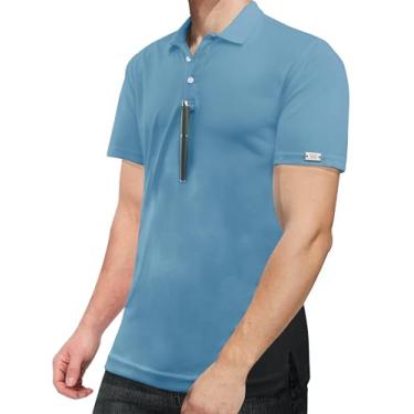 Imagem de WELIGU Camisa polo masculina FPS 50+ camisetas de sol 1/4 com zíper 1/4 camisetas de golfe para pesca e corrida Rash Guard secagem rápida, Azul, G
