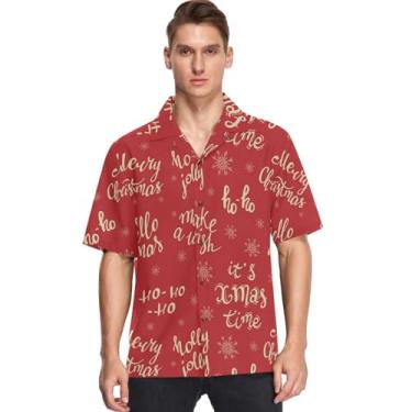 Imagem de visesunny Camisa masculina casual de botão manga curta havaiana Merry Christmas Lettering Holly Jolly Aloha, Multicolorido, XG