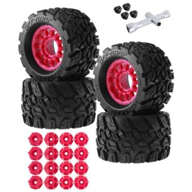 Imagem de RC Truck Tires Wheel for 1/10 Arrma Big Rock Granite Vortek/Stampede Rustler Hoss/Axial Losi Redcat Rc4wd,ARRCat RC Wheels Tires 12mm/14mm Hex,Red