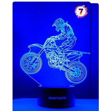 Imagem de WANTASTE Lâmpada 3D de Motocross, presentes para quarto de meninos e meninas, brinquedos de decoração de bicicleta, luz noturna, presentes de cabeceira para crianças, luz noturna de 7 cores que mudam de luz com bateria reserva e controle inteligente