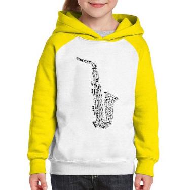 Imagem de Moletom Infantil Saxofone Notas Musicais - Foca na Moda, Branco, Amare