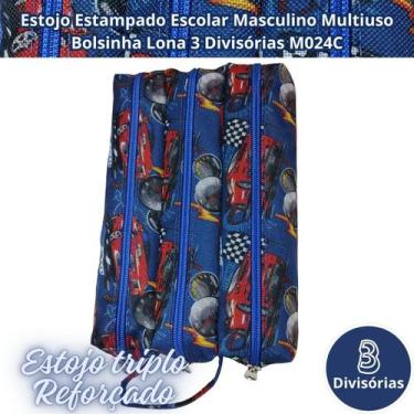 Imagem de Estojo Estampado Escolar Masculino Multiuso Bolsinha Lona 3 Divisórias