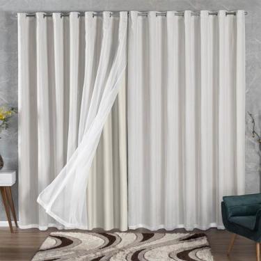 Imagem de Cortina 3 Metros Blackout De Tecido Com Voil Sala Quarto 3,00x2,70  - 