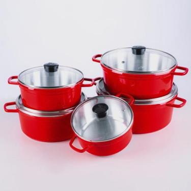 Imagem de Jogo De Panelas Cava 5 Peças Tampa De Vidro Vermelha