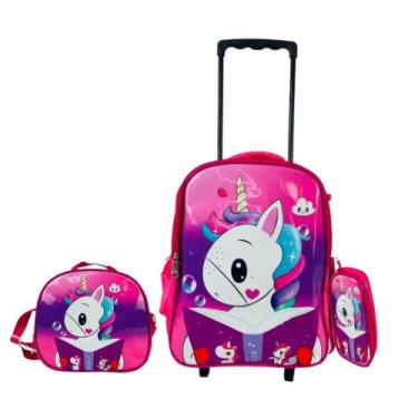 Imagem de Mochila Escola Estojo Lancheira Unicórnio Rodinha Resistente - Yeet