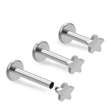 Imagem de ZYTAIJEW 3 peças 16G 6 mm 8 mm 10 mm G23 titânio roscado internamente 3 mm coração/estrela/cruz/lua/relâmpago/labret redondo monroe lábio tragus cartilagem brinco piercing joias, Titânio, Sem Pedra