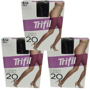Imagem de Kit 3 Meia Calça Clássica Europeu Fio 20 Preta EG - Trifil