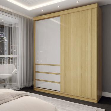 Imagem de Guarda-Roupa Solteiro Rosário 100% Mdf 3 Portas 3 Gavetas Castanho/Off White - Panorama Móveis