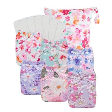 Imagem de Babygoal Pacote com 6 fraldas de pano para bebês com 6 inserções e bolsa úmida para fraldas ajustadas e pré-dobradas, capas ajustáveis e reutilizáveis para meninos e meninas