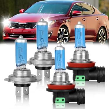 Imagem de VAMOTA Adequado para lâmpadas de farol de halogêneo de alto desempenho Kia Optima 2014 2015, feixe alto/baixo H7 + combo de luz de neblina H11, 100W, 300% mais brilhante, IP68, plug and play, luz