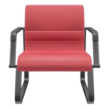 Imagem de Cadeira de Escritório Recepção com Braço Fixa Preta Lev P03 Vinil Verm
