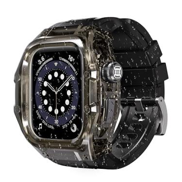 Imagem de ASKCFENV Capa preta semitransparente à prova d'água para Apple Watch série 10 de 46 mm com pulseira e protetor de tela integrado - proteção robusta, durável e elegante, resistente a arranhões e choque