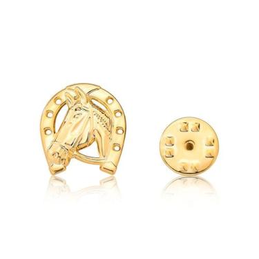 Imagem de Broche/ Botton Cavalo com Ferradura Revestido em Ouro - VL ACCESSOIRES