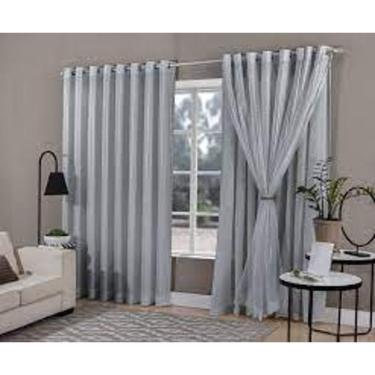 Imagem de Cortina Sala Quarto Voal Xadrez Com Forro Cinza 4,00X2,80M