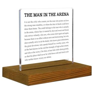 Imagem de Decoração de mesa The Man in the Arena, presentes de empreendedor para homens, presentes de afirmação positiva para homens, presente motivacional para homem, placa de decoração de mesa de acrílico com