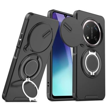 Imagem de Capa de telefone compatível com Honor Magic 7 Lite com suporte de anel azul, capas para Honor Magic 7 Lite Slide câmera acessórios Funda capa protetora original à prova de choque (preto)