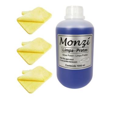 Imagem de Kit 1 Limpa Pratas 925 Monzi 1000Ml Grande + 3 Flanela Pano - Visujoia