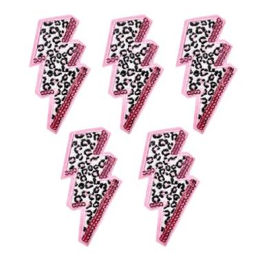 Imagem de WENSIDUO 5 peças de retalhos de leopardo relâmpago, aplique costurado de lantejoulas para roupas, vestidos, chapéus, jeans, bolsas de sapatos, suprimentos de bricolage, rosa.