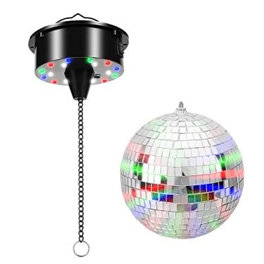 Imagem de LFUTARI Motor elétrico giratório de esfera espelhada de 3 RPM com luz LED para decoração de festa de 17,5 cm