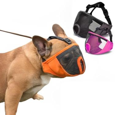 Imagem de Focinheira de focinho curto de malha respirável buldogue francês, ajustável, cães pequenos, médios e grandes (Rosa, Pequeno)