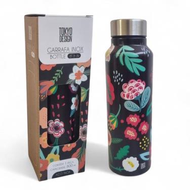 Imagem de Garrafa Térmica Inox 800ml Estampas Floridas Água Coleção - Mkt Multi,