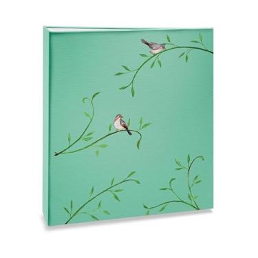 Imagem de Álbum de fotos Ical. encadernação fichário. para 200 fotos 10x15cm - envelope plástico branco - linha Floral - modelo natureza - folhas e aves - 328