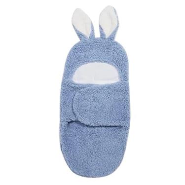 Imagem de Cobertores de bebê de pelúcia quente bonito orelhas de coelho infantil crianças envoltório saco de dormir do bebê cama berço colcha recém-nascidos sacos de dormir (Azul)