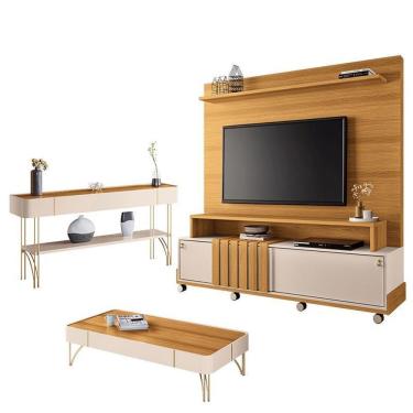 Imagem de Estante Home Theater Bold E Aparador Vivant E Mesa De Centro Cadenza Cinamomo Off White – Hb Móveis