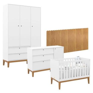 Imagem de Quarto De Bebê Unique 3 Portas Com Cômoda Sapateira E Painel Farm Branco Soft Eco Wood - Matic