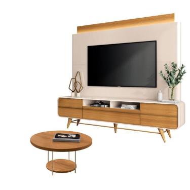 Imagem de Estante Home Theater Nobre Off White Cinamomo E Mesa De Centro Sky Cinamomo – Hb Móveis