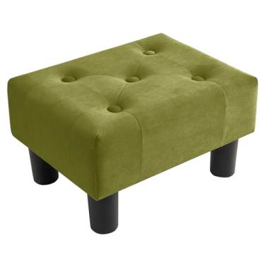 Imagem de Poofzy Banqueta para os pés pequena, otomana de veludo com pernas, descanso de pé retangular para sofá, apoio para pés e pufes, pequeno para sala de estar e entrada (verde-oliva)