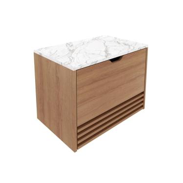 Imagem de Balcão Gabinete Suspenso 60cm com 1 Porta e 1 Gaveta BN3613 Amêndoa/Mármore Branco - Tecno