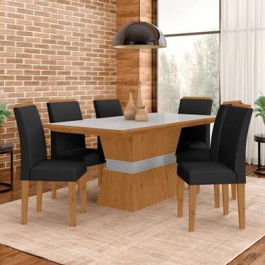 Imagem de Mesa De Jantar 6 Cadeiras Gênova Cina/off Whi/preto - Móveis Arapongas