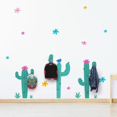 Imagem de Adesivo de Parede Cactos, Flores e Passarinhos Kit 3 Ganchos - Quartin