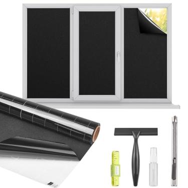 Imagem de Kromapolis Película de privacidade blackout com bloqueio total de luz para escurecimento da sala, película de vidro fosco removível com aderência estática, não adesiva, preta 74 cm x 39 cm